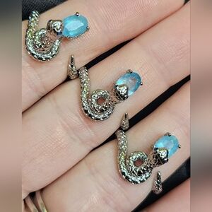 Aquamarine Snake Ring. Adjustable Size Crystal Jewlery.